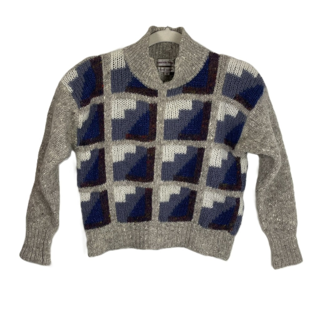 Lauren Hansen‎ Size Med Hand Loomed Wool Sweater Cropped Geometric Knit